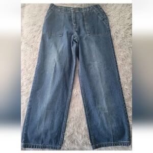 Vintage Y2k 90s Route 66 Wide Leg Relaxed Jeans Patch Pocket Dark Blue Boho 15